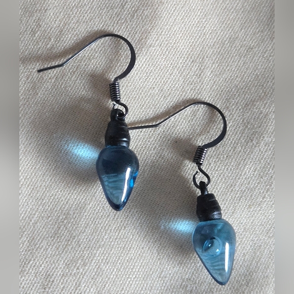 Blue Christmas Light Bulb Earrings - Picture 1 of 3